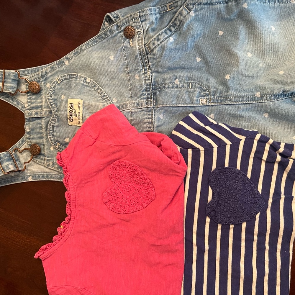 Mini Boden Pink and Blue Kids Matching Set with Oshkosh Overalls 4-5 Years